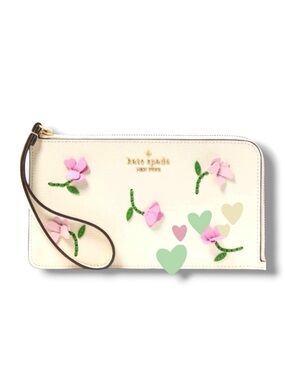 Kate Spade Meringue Lucy Floral Appliqué L Shaped Medium Wristlet NWT MSRP $179
